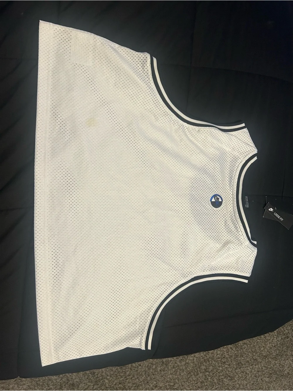 Nike White and Black Mesh Basketball Jersey Tank